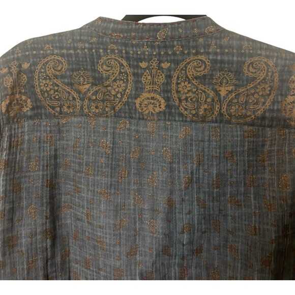 Soft Surroundings Katavi Tunic Top Grey Cotton Gauzy Gold Paisley Sequin Boho PL - Picture 7 of 10